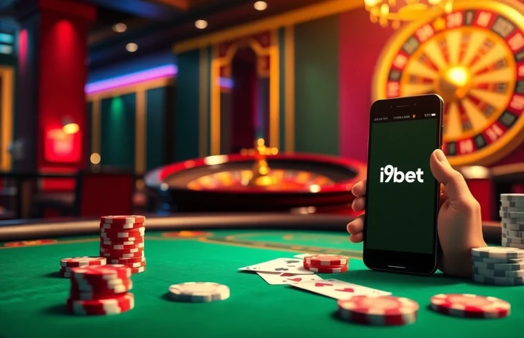 Exciting virtual poker game setup showcasing i9bet with vibrant colors and casino elements.