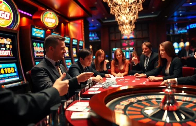 Experience thrilling wins at LEGO138 with vibrant slot machines and excited players.